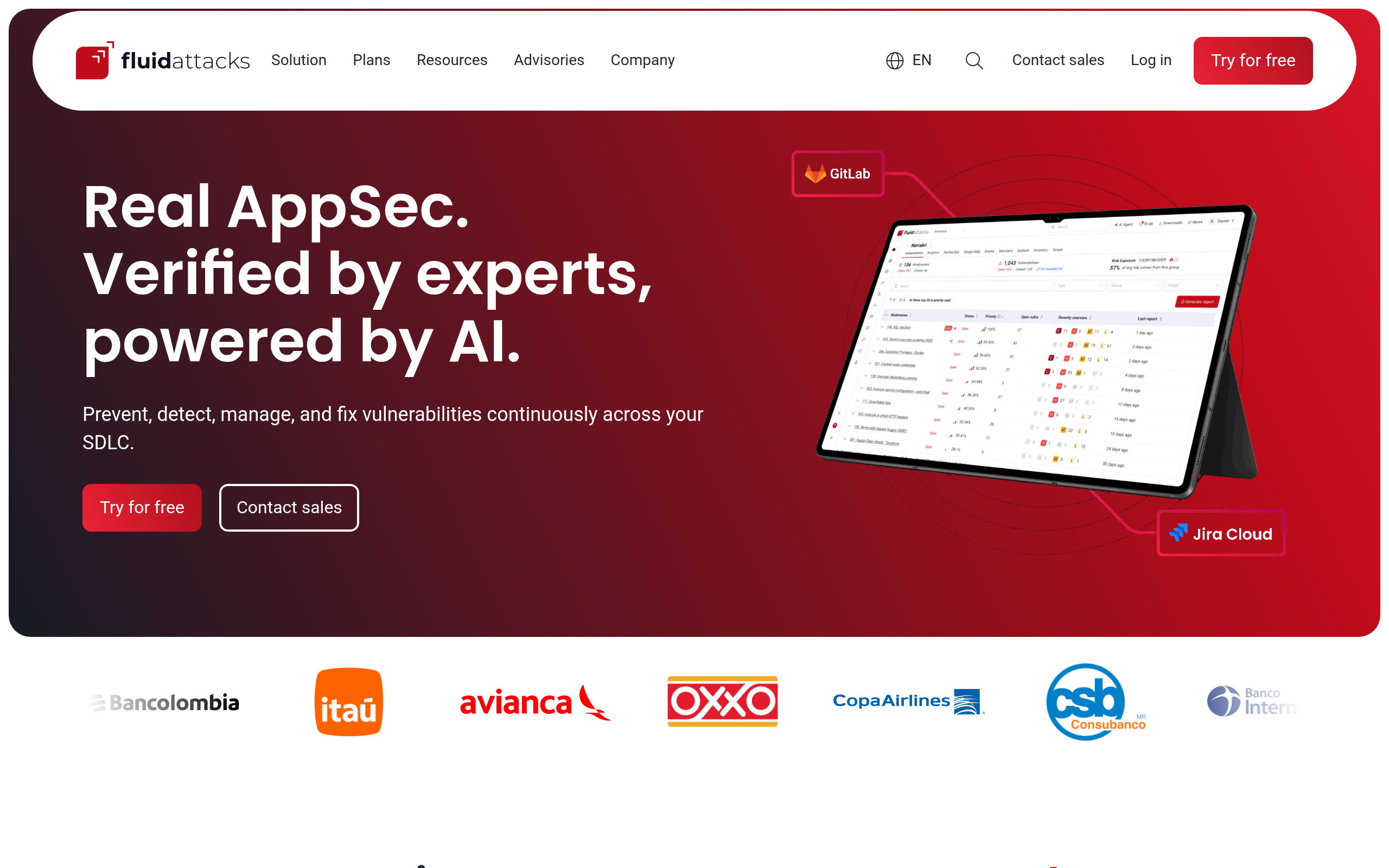 Screenshot of AI and experts for AppSec | Fluid Attacks